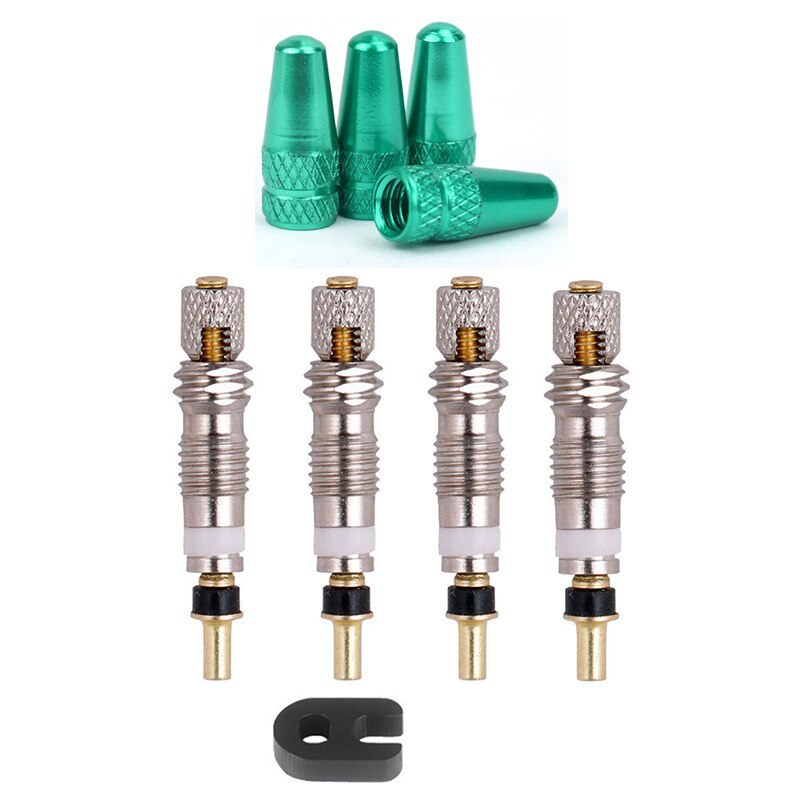 4pcs Bicycles Accessories Presta Valve Stem Caps+ 4pcs Valve Cores+ Wrench Bicycle Tool Kit Dust Dustproof Caps Bike Accessories: green