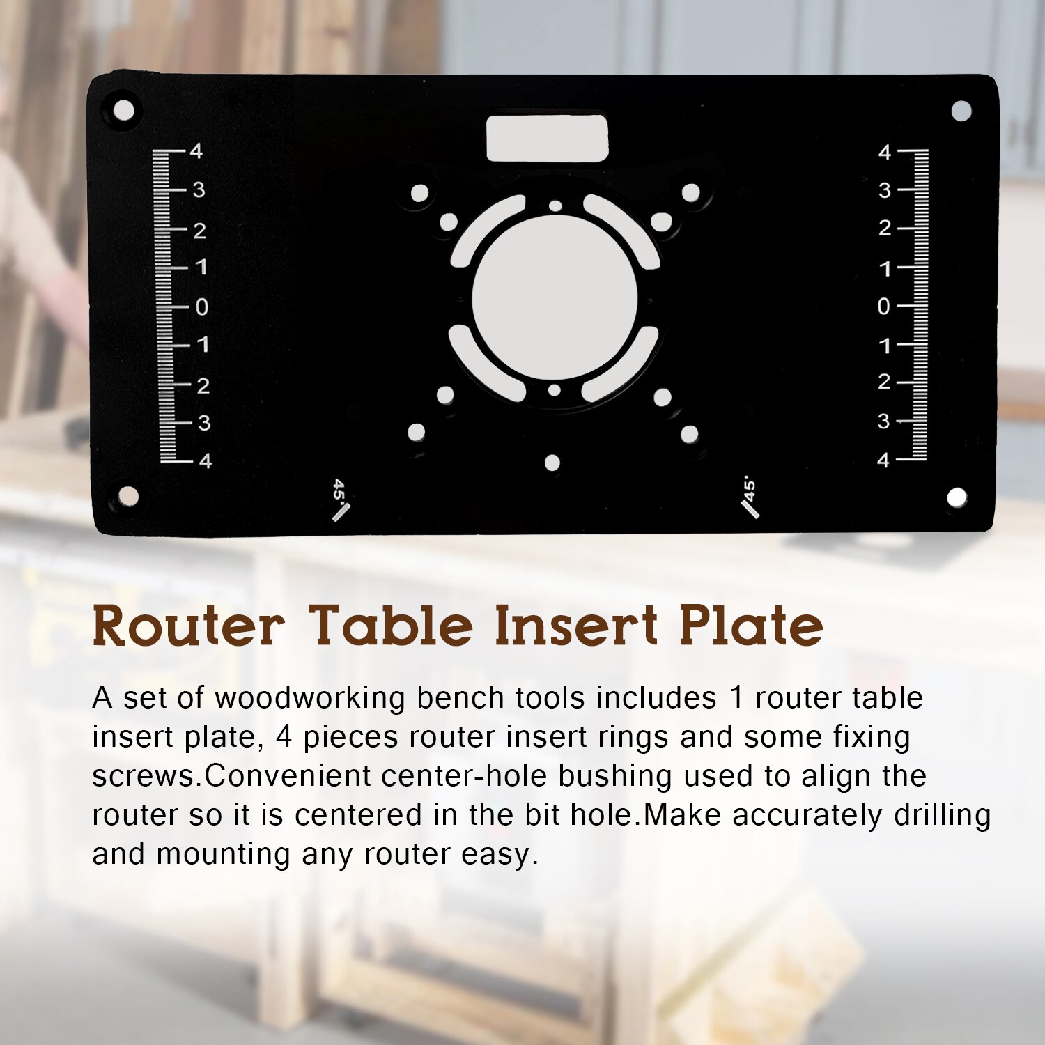 Multifunktionel router bordindsatsplade træbearbejdningsbænke aluminiumsfræser trimmer modeller graveringsmaskine  + 4 ringe