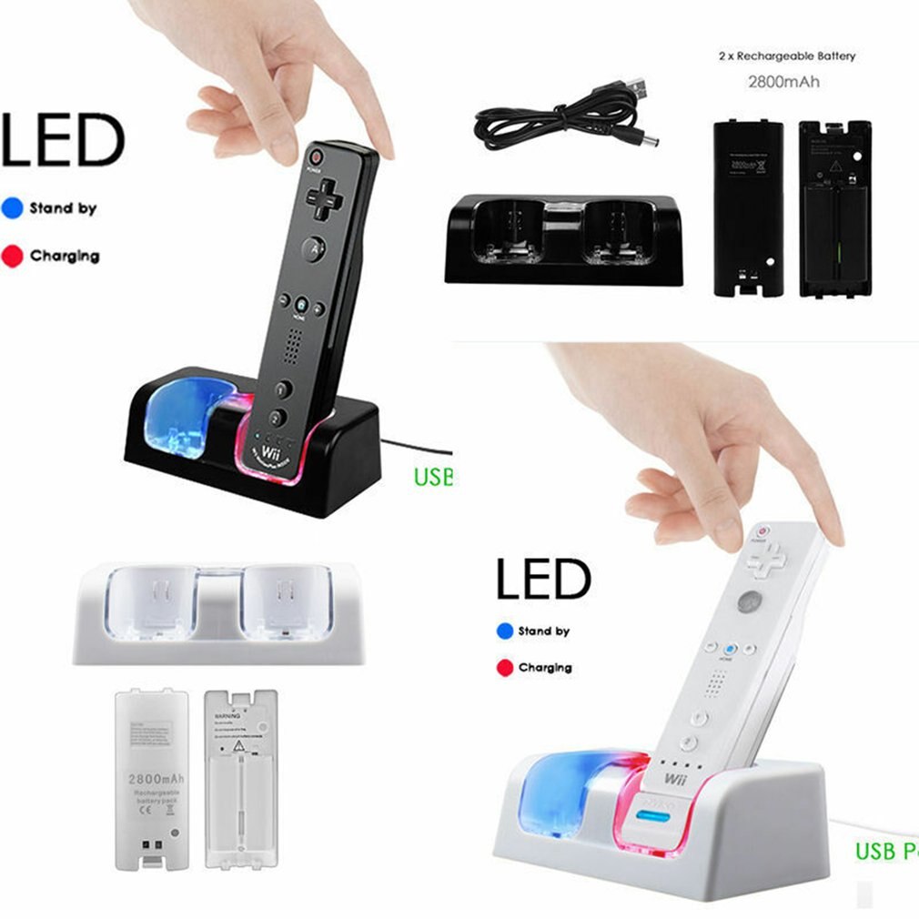 For Nintend WII Remote Controller Charger Charging Dock Station +2 Batteries Game Accessories