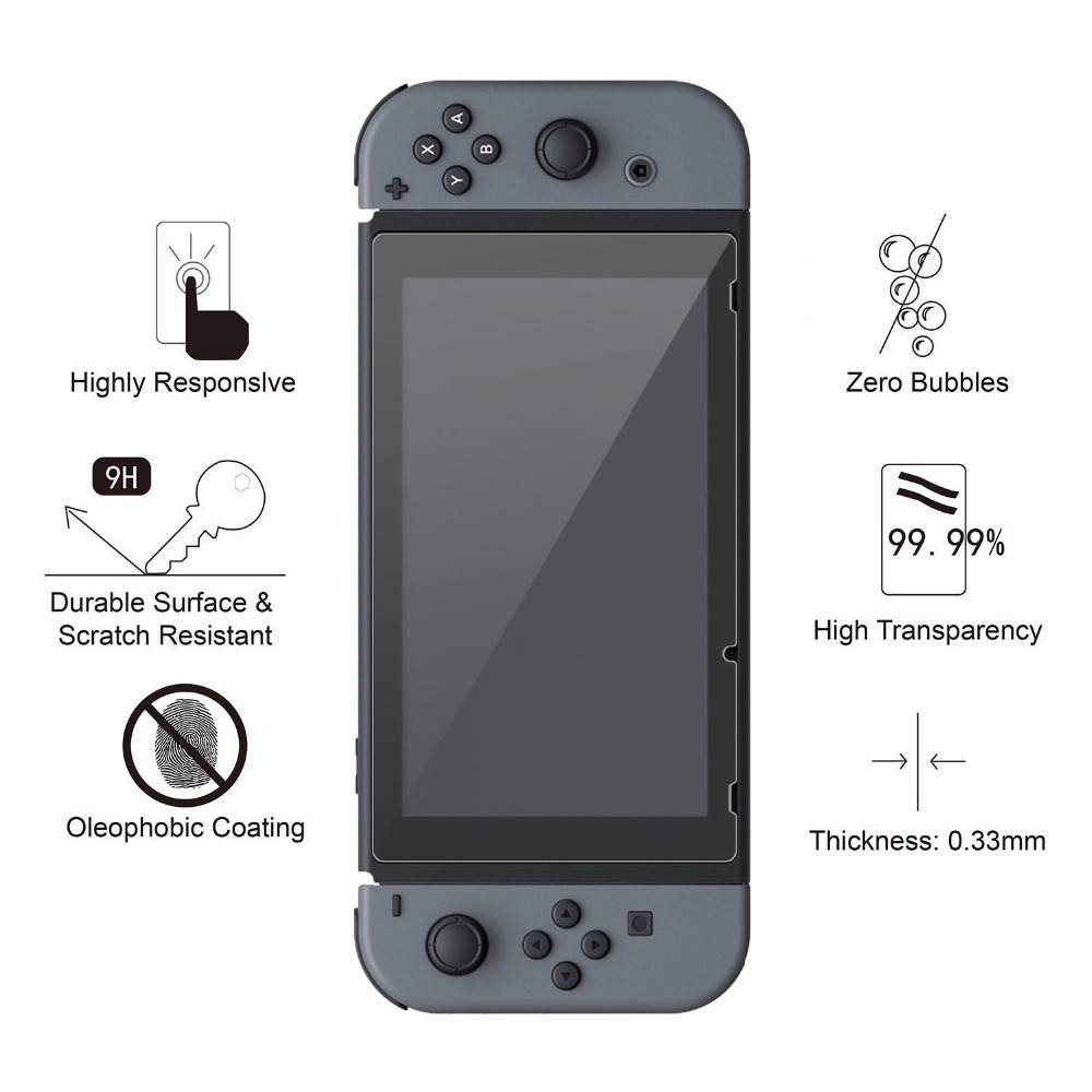 2 pces para o protetor de vidro moderado premium da tela do interruptor de nintend para a proteção 9h do filme do ns do interruptor de nintendo com tampões dos apertos do polegar