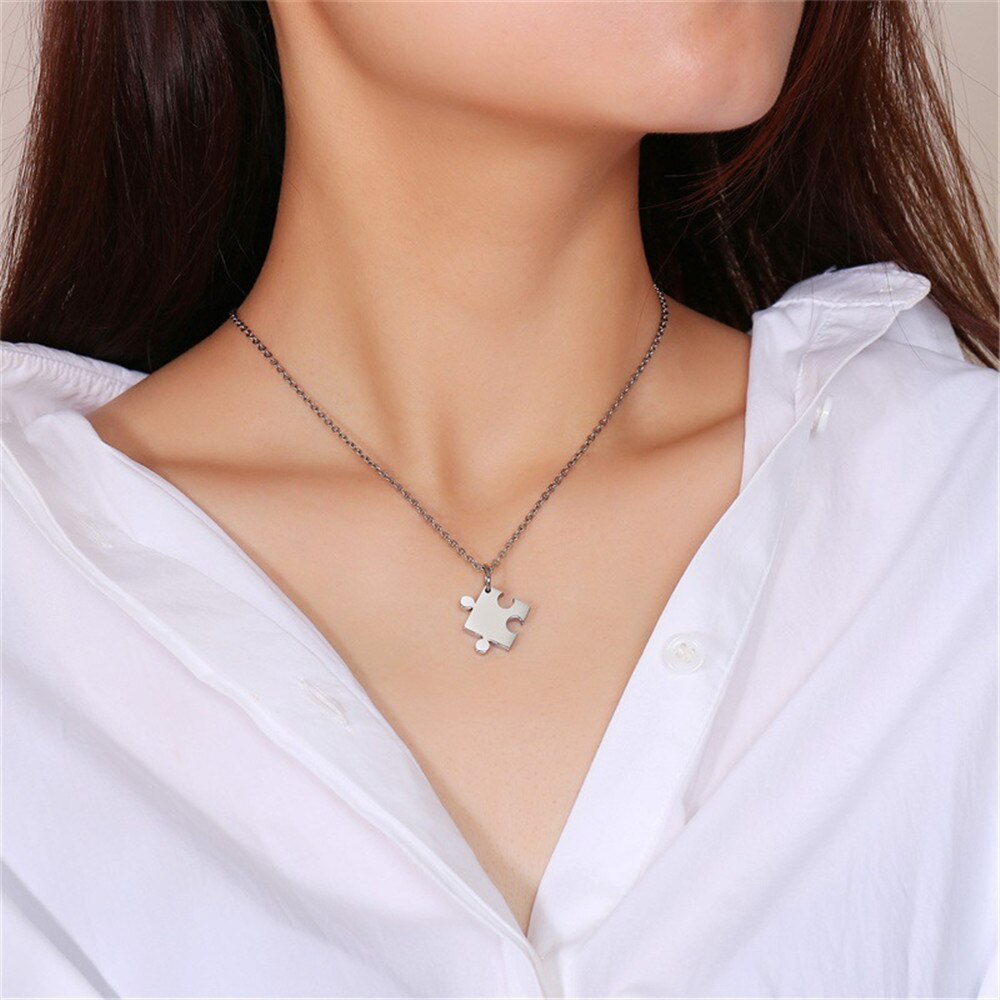 2Pcs Jewelry Stainless Steel Love Heart-Shaped Puzzle Couple Pendant Unisex Valentines Day Women Men Boy Friend