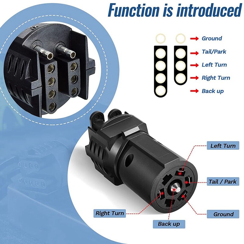 Practical 2 Pieces Trailer Adapter 7 Pin Round To 4 Pin 5 Pin Flat Blade Trailer 7 Way To 4 Way 5 Way Weatherproof Car RV Boat