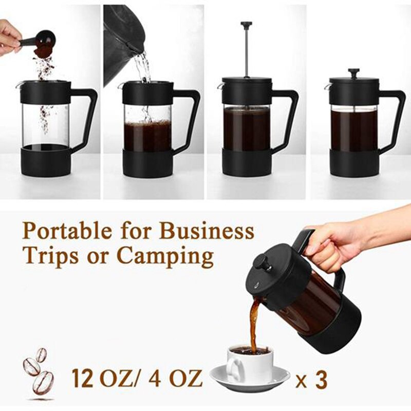 French Press Coffee & Tea Maker, Thickened Borosilicate Glass Coffee Press Rust-Free and Dishwasher Safe,Black
