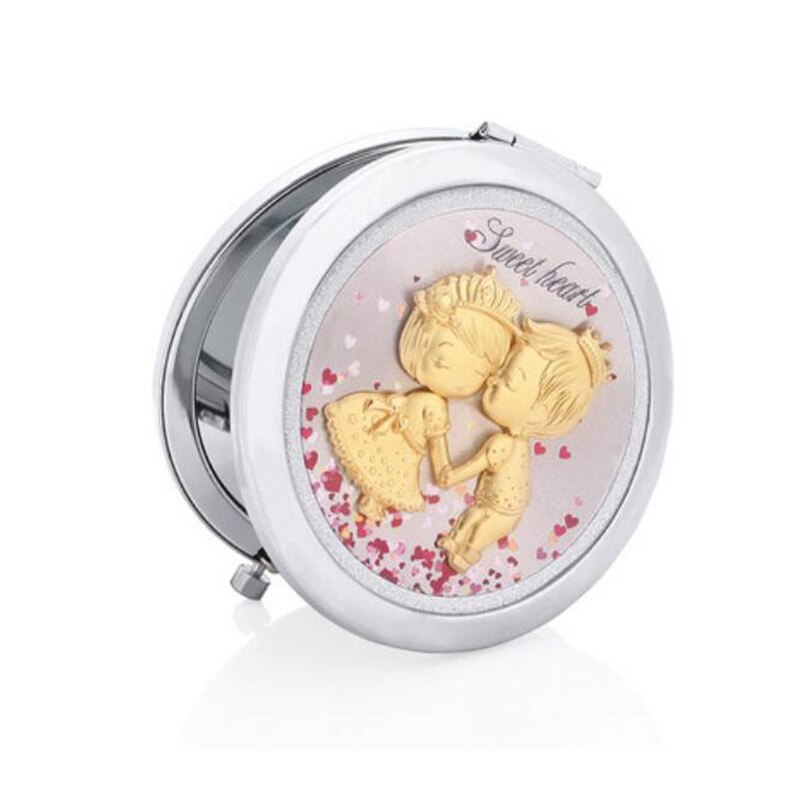 Asklove maquillage Miroir feuille d'or Miroir Portable pliant maquillage or Miroir envoyer amant petite amie cosmétiques miroirs: Sweet heart-Silver