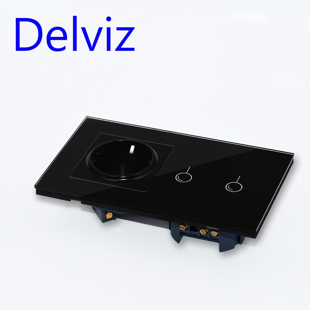 Delviz EU Standard Wall Switch Socket, 2Gangs 1Way/2Way,Model 146,mains jack,Home Touch Screen Light Switch, Crystal Glass Panel