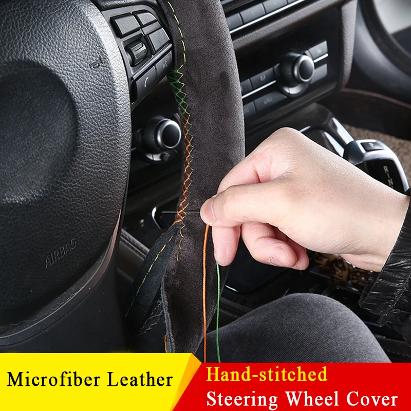 Suede Steering Wheel Cover For Car Universal 38cm Braided Protection Leather Anti Slip Interior Parts