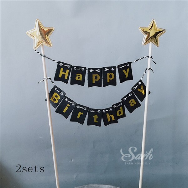 Decoração de bolo com borla "feliz aniversário", chapéu da estrela dourado preto com borla "feliz aniversário" coleção de bolo, presentes de festa de aniversário e casamento: 2 pcs