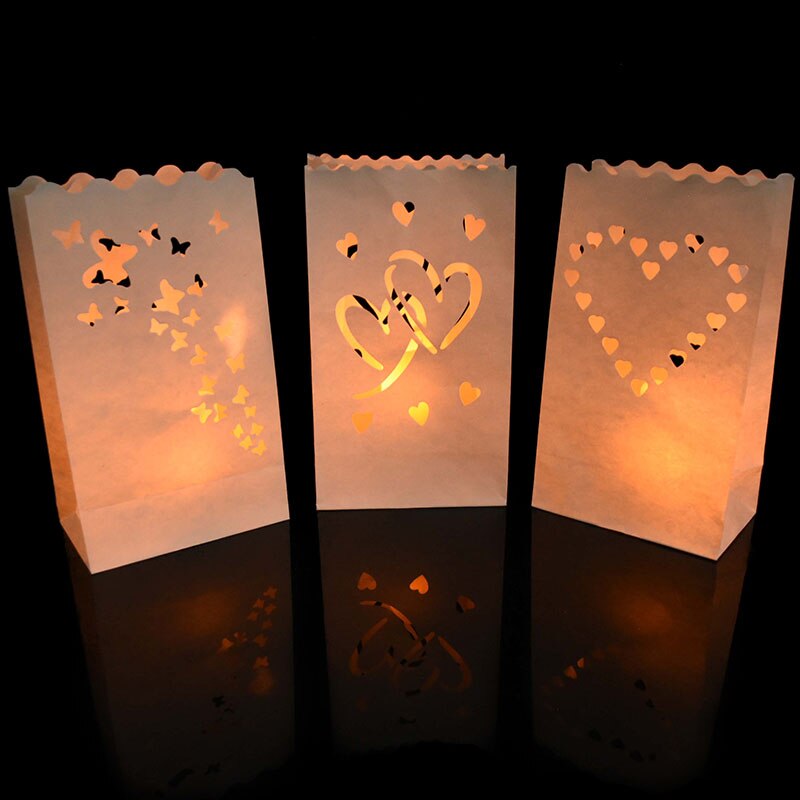 5Pcs Festival Laterne Hochzeit Geburtstag Party Dekoration Papier Kerze Tasche Herz Tee Licht Halter Für Valentine Party Dekor