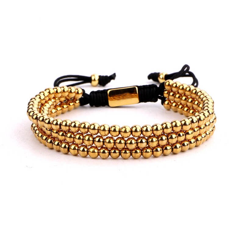 luxury 4mm stainless steel bead men women jewelry bracelet for her/him: Gold