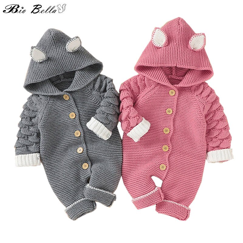 Winter Autumn Baby Sweater Romper Long Sleeve Hooded Newborn 0-24 Months Party Year Girl Boys Clothes Bebes Overalls