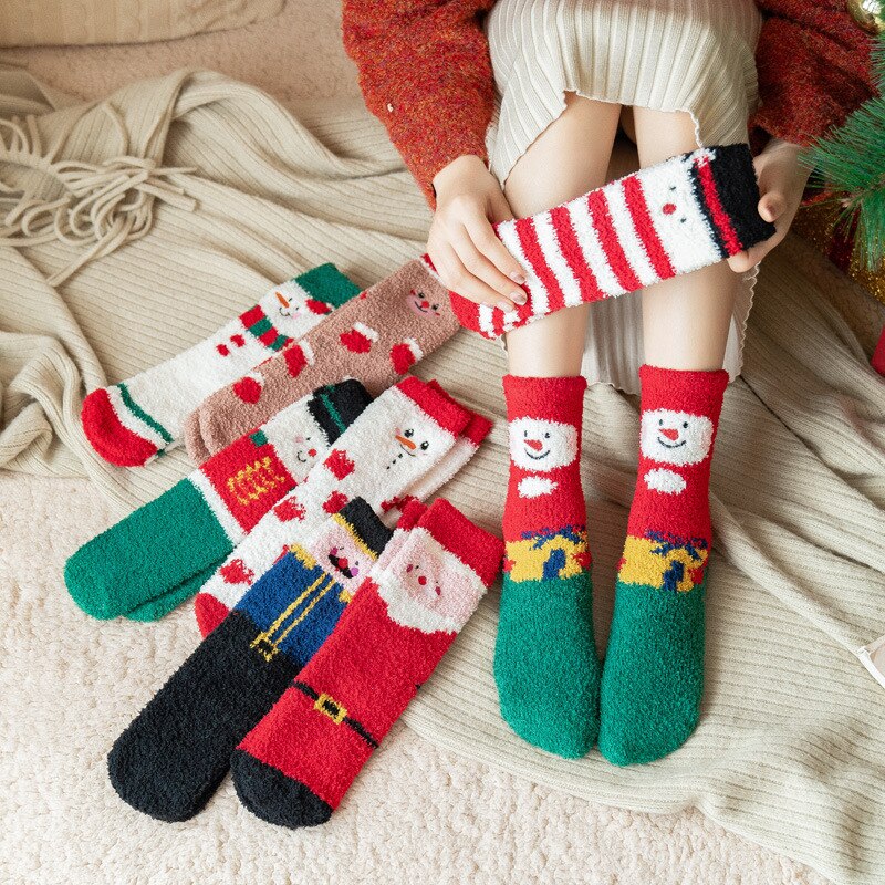 Winter thick warm ladies warm socks kawaii Christmas cartoon cow duck cat socks printing funny women year socks