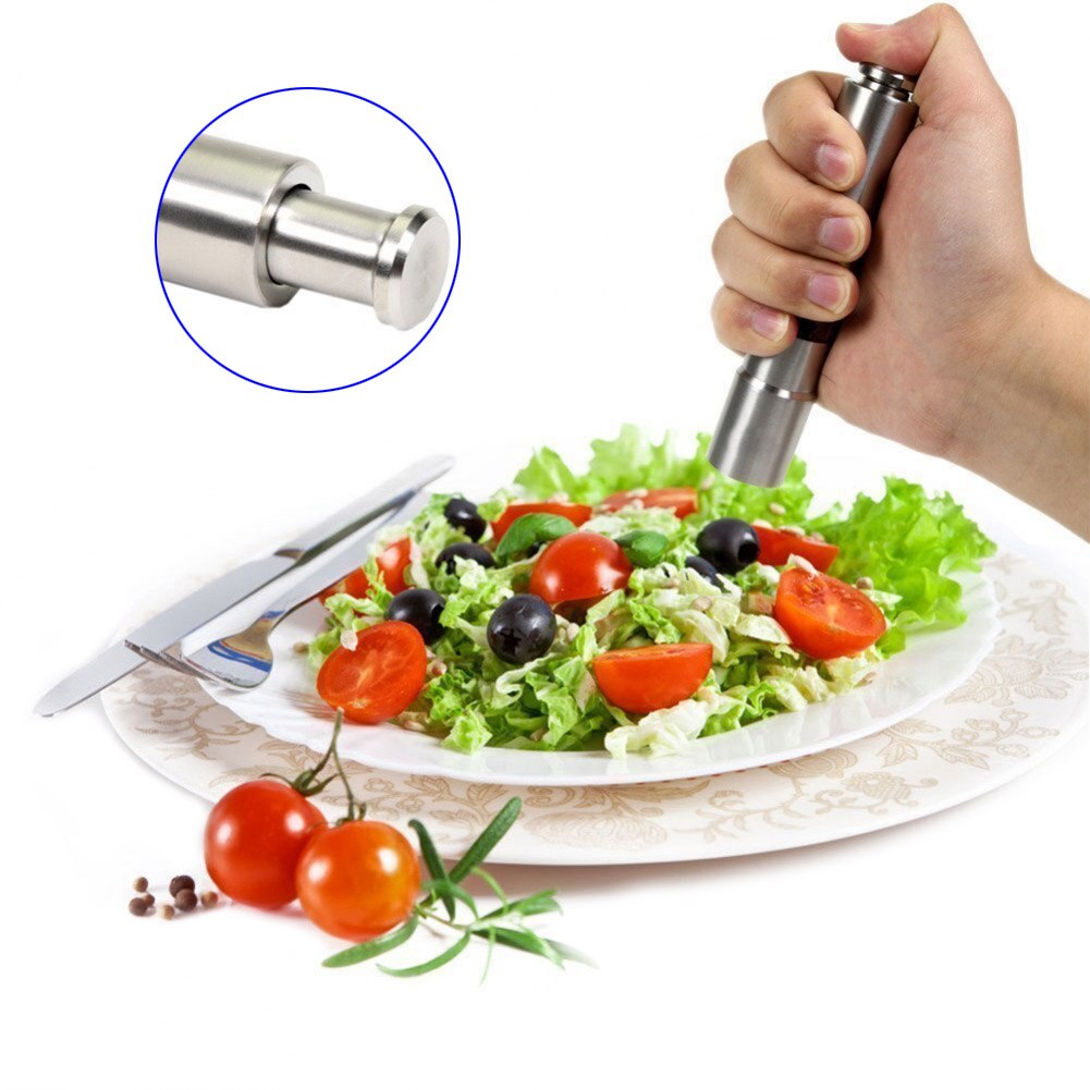 Nyligen rostfritt stål pepparkvarn salt shaker kvarn combo tryckknapp för resor  va88