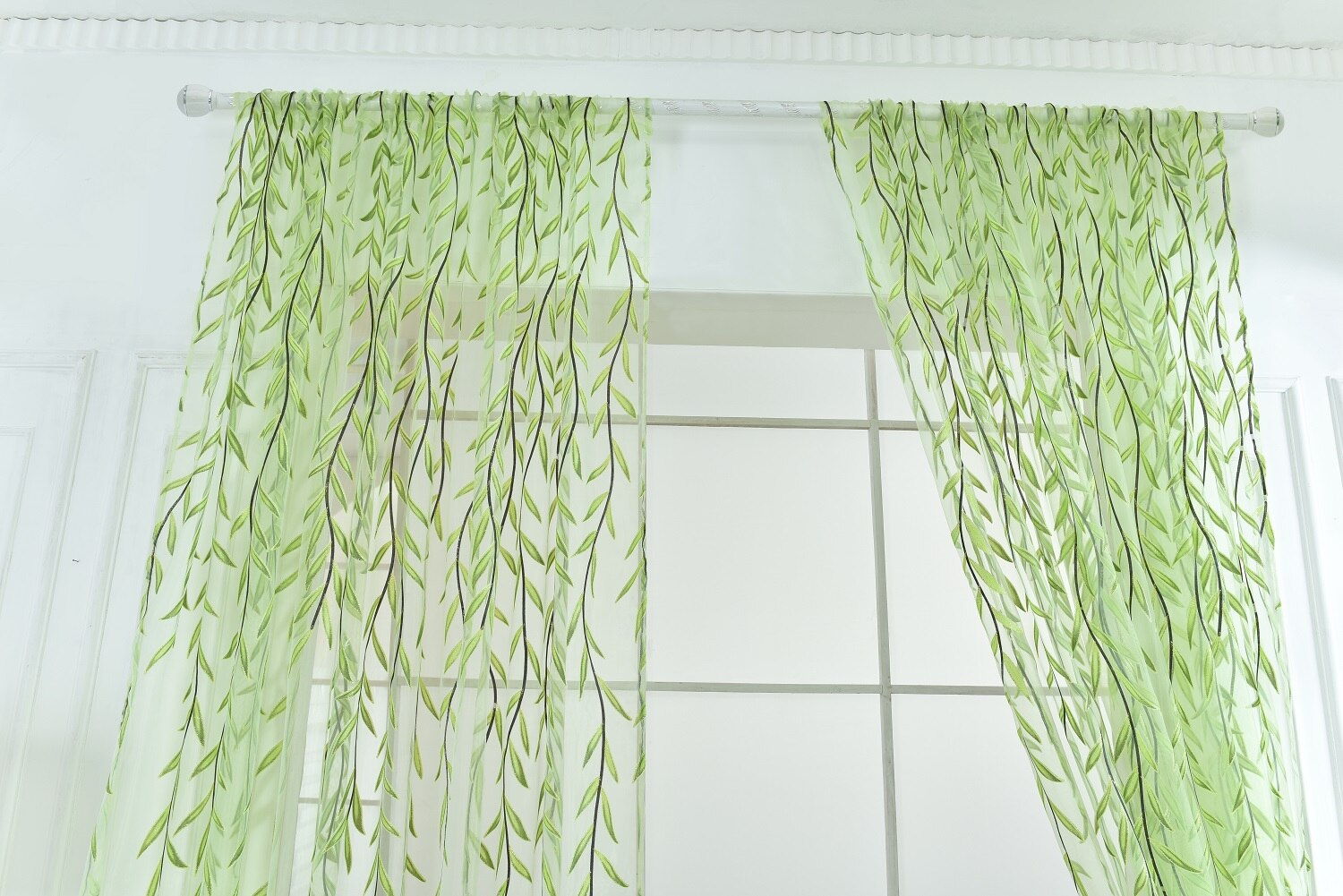 Modern Tulle Curtains for Living Room Bedroom Kitchen Green Leaf Sheer Curtains for Window Tulle Curtains Drapes
