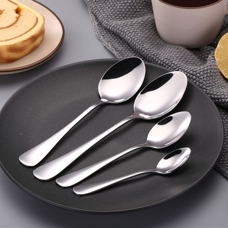 5PCS/Set Stainless Steel Spoons Mixing Scoops Coffee Stirring Spoon Buffet Serving Dessert Spoon Tableware Dinnerware Teaspoons