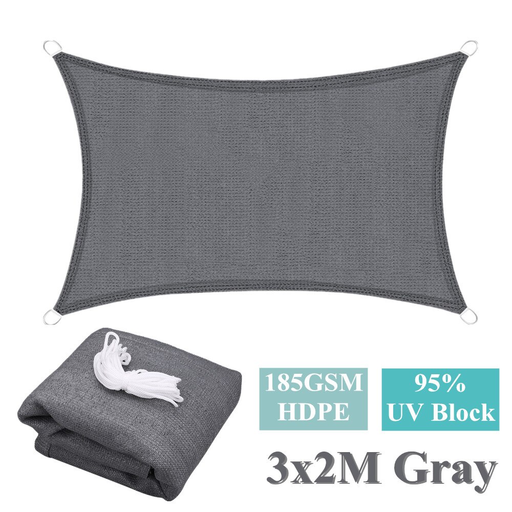 185GSM Hdpe Luifel Zon Shade Sail 4X3M Grote Uv Blok Rechthoek Shading Doek Shade Cover Voor Tuin patio Achtertuin Grijs/Beige: Gray 3x2M