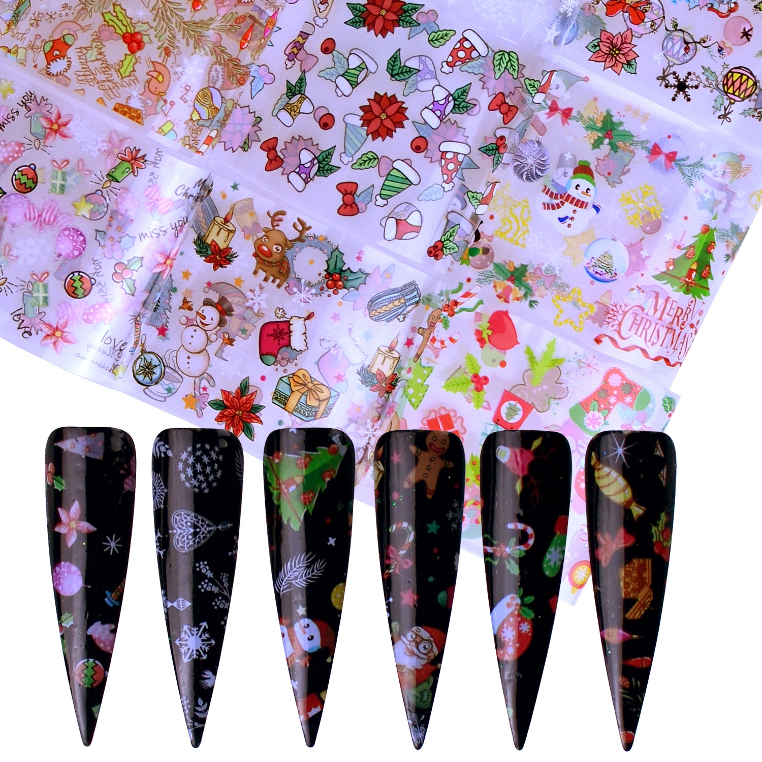 10pcs Nail Foil Polish Stickers Mix Flower Leopard Transfer Foil Nails Decal Sliders For Nail Art Decoration Xmas Designs