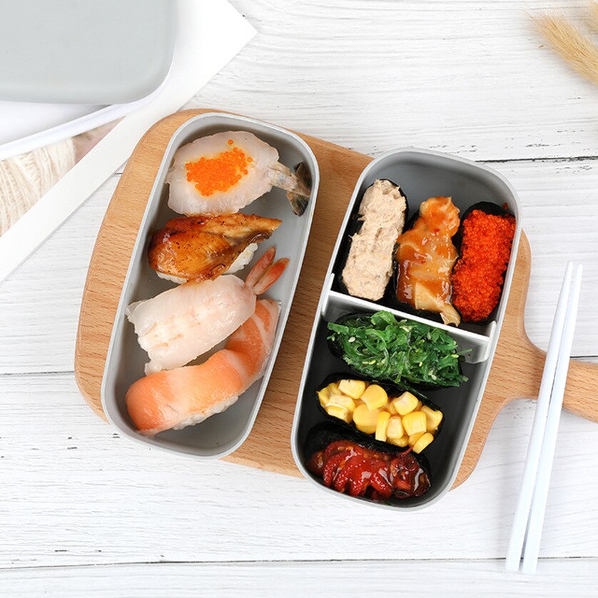 Lunch BoxJapanese Style Simple Double Student Lunch Box Portable Multi-layer Lunch Box with Tableware