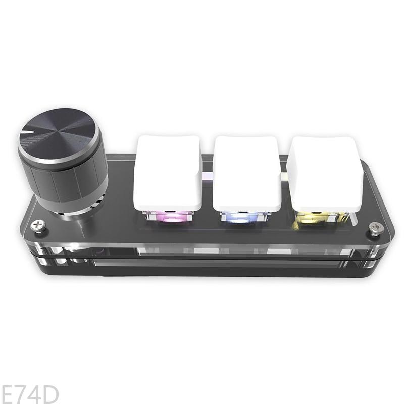 E74D 3-Key Mini Keypad One Handed Mechanical Gaming Keyboard, Multifunctional Shortcut Programmable Macro Keyboard, with Knob