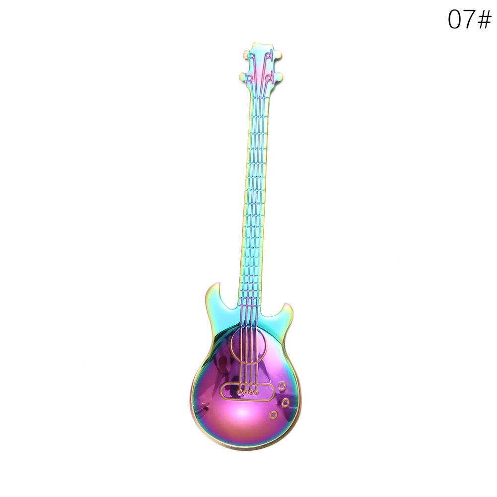 1 st färgglada rostfritt stål cool gitarr bordssked hem hållbar porslin bestick cocina accesorio teskedar: Färgrik