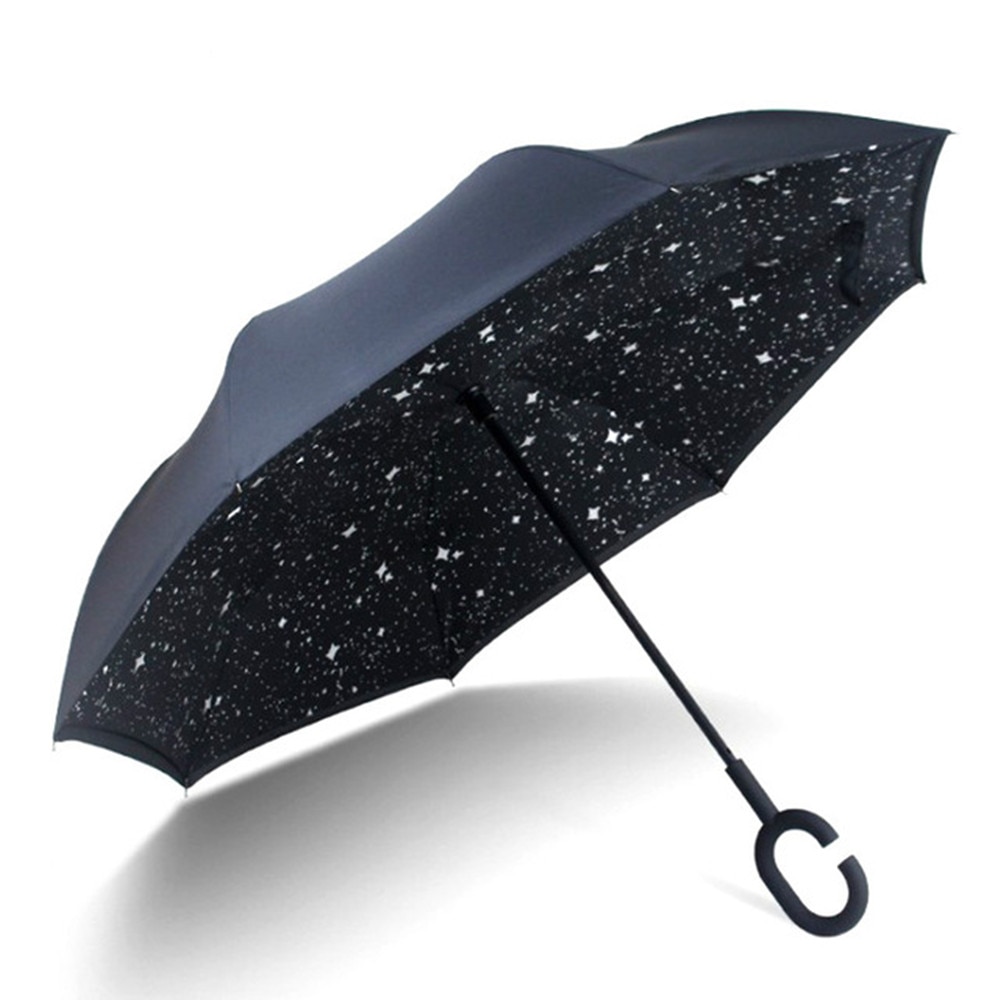 Fancytime paraguas de lluvia inverso para mujer plegable de doble capa para hombres soporte autónomo paraguas de mujer paraguas invertido a prueba de viento