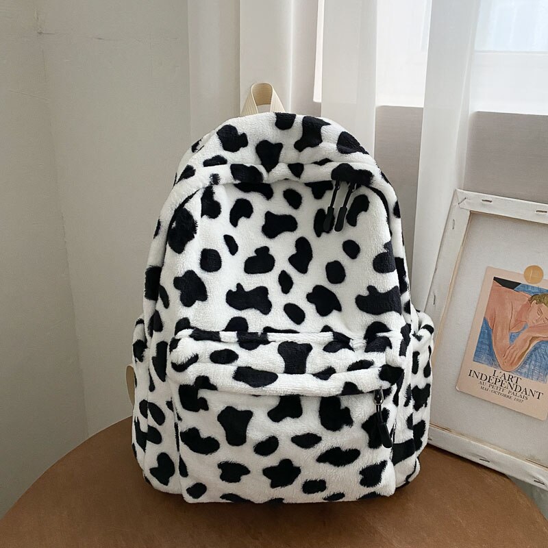 Zaino in peluche invernale borsa da scuola per studenti di qualità mucca modello moda nuova tendenza borsa a tracolla zaino per Designer di marca teenager