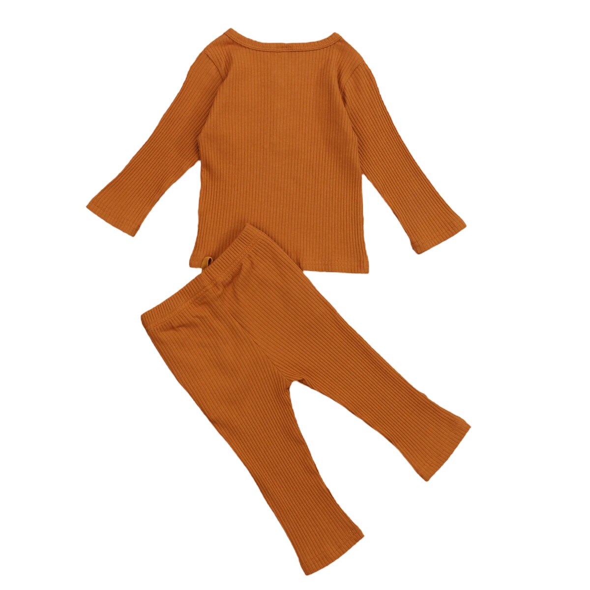 0-5Y Casual Toddler Baby Boy Girl Autumn Clothes Solid Color Pocket Long Sleeve Top T-shirt Long Pants Knited Kids 2pcs
