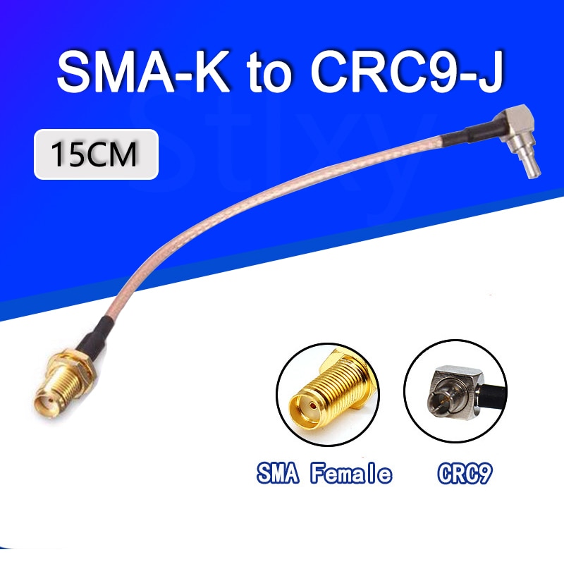 Sma hunn til crc 9 hann rettvinklet kontakt  rg316 grisehale kabel 15cm 6 &quot; sma-k/crc 9- jw