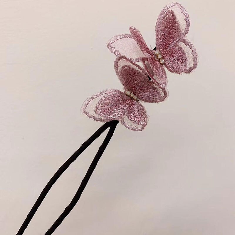 Butterfly Hair Bun Maker Butterfly Hairpin Heandband Fashionable for Women Girls: Pink