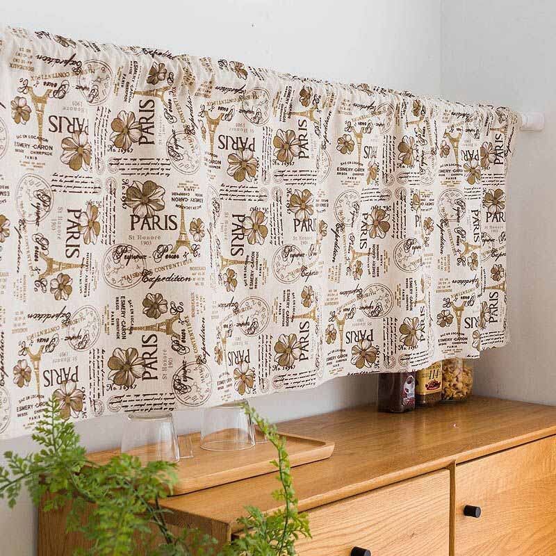 Hanging Short Curtain Floral Half-Curtain Plaid Window Drapes Polyester Half-Curtains for Kitchen Cafe Living Room Decoration