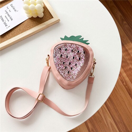 Sacs à bandoulière transparents à paillettes pour enfants, jolis sacs à main à fraises pour filles, Mini sac à épaule pour bébés, porte-monnaie: Sequin Pink