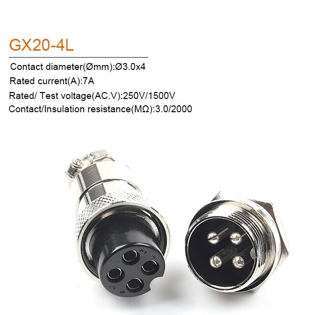 1Set GX20 2/3/4/5/6/7/8/9/10/12/14/15 Pin 20Mm Male + Vrouwelijke Circulaire Moer Type Draad Panel Aviation Connector Socket Plug: GX20-4 Nut type