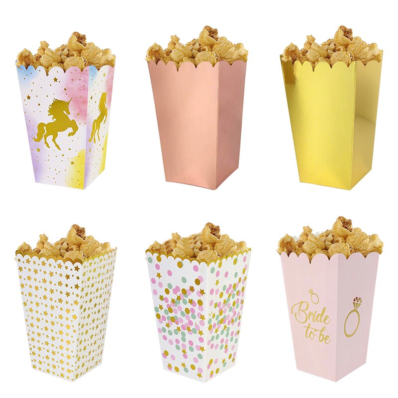 6/12 stk guld rosa guld prik enhjørning popcorn æsker til fødselsdagsfest dekoration hjemme film popcorn slik emballage æsker forsyninger