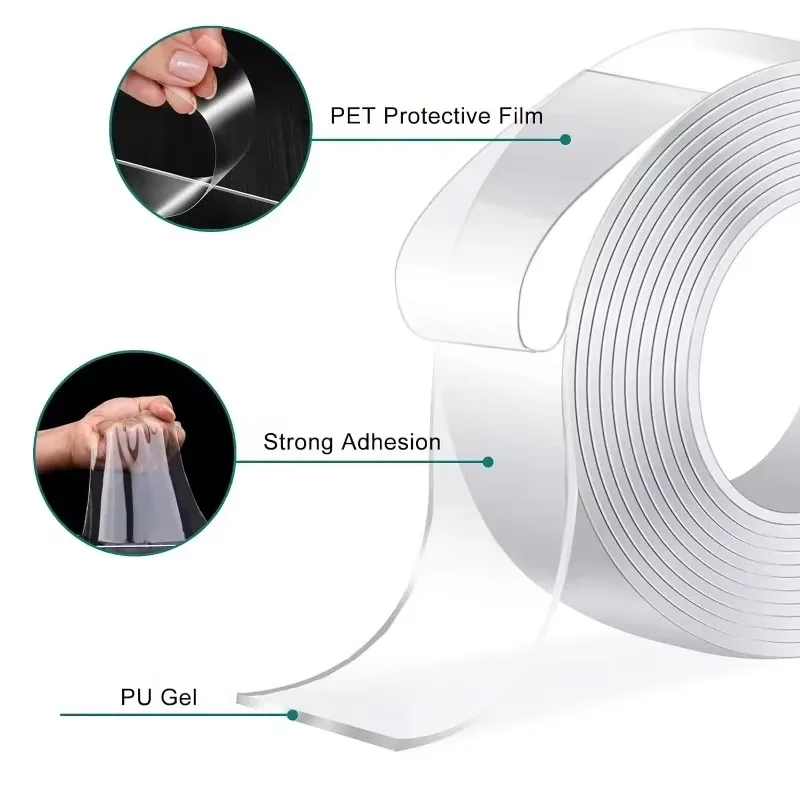 Double Sided Nano Tape Self Adhesive Transparent Waterproof Stickers Traceless Glue Water Seal Gap Strips Strong Sticky Tapes