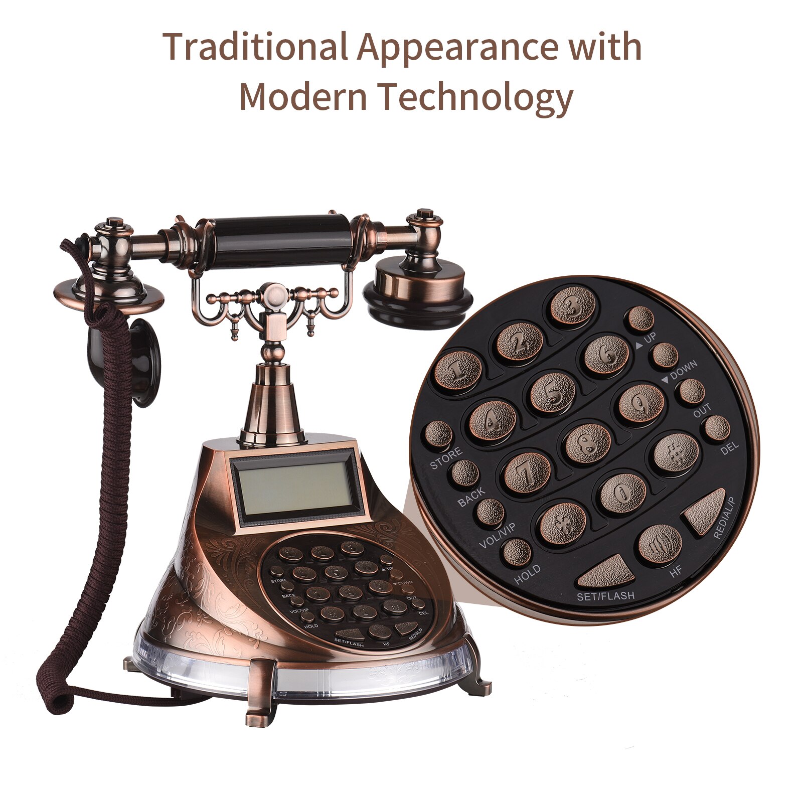 Corded Phone Vintage Retro Style Telephone Desk Landline Phone Support Hands-Free/Redial/Flash/Speed Dial/Ring Volume Control