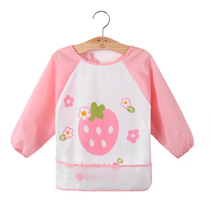 Lovely Kid Toddler Infant Newborn Baby Boy Girl Waterproof Long Sleeve Bib Cartoon Feeding Apron Rain wear: Pink