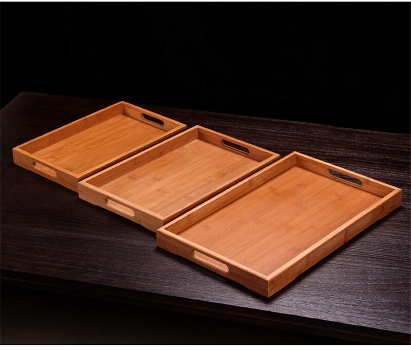 XMT-HOME Rectangle tea table wooden solid wood serving tea tray bamboo tea tray desk