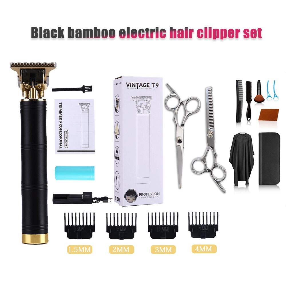 Rechargeable Clipper Hair Mower Trimmer Men CutterShaver Beard Electric Haircut Machine Hairstyle Cutting Portable: Black-bamboo-3