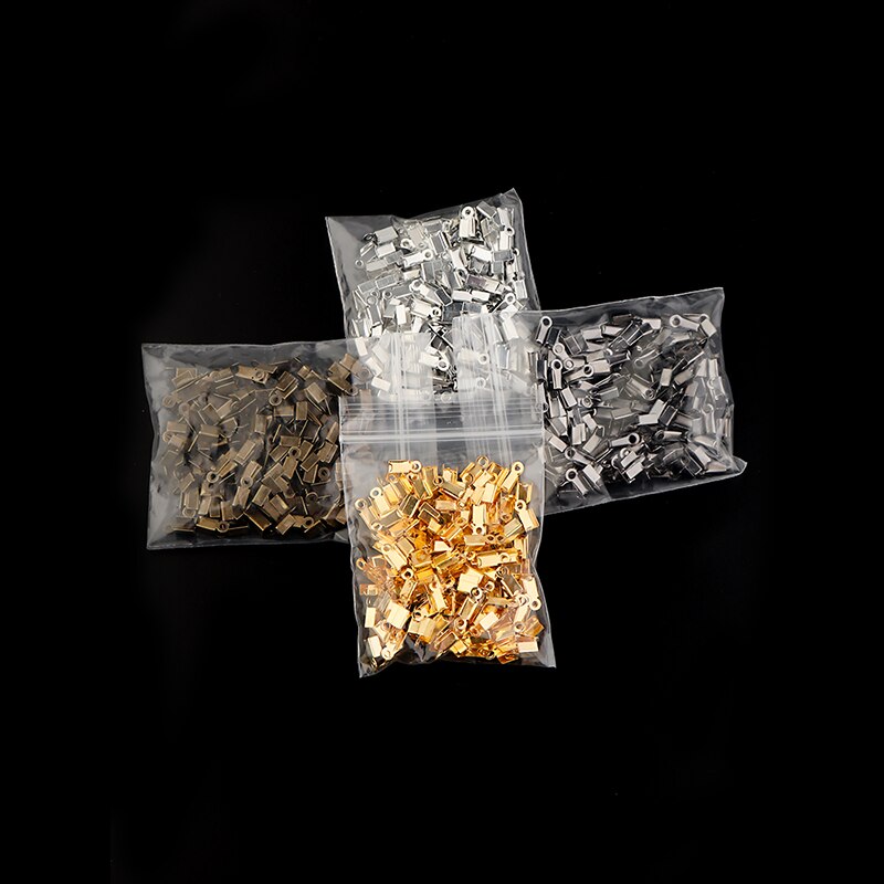 Lot de 200 pièces de perles à sertir pour fermoirs, capuchons d&#39;extrémité de cordon, Clip en cuir et ruban, pliable pour la fabrication de bijoux, connecteurs de collier à faire soi-même