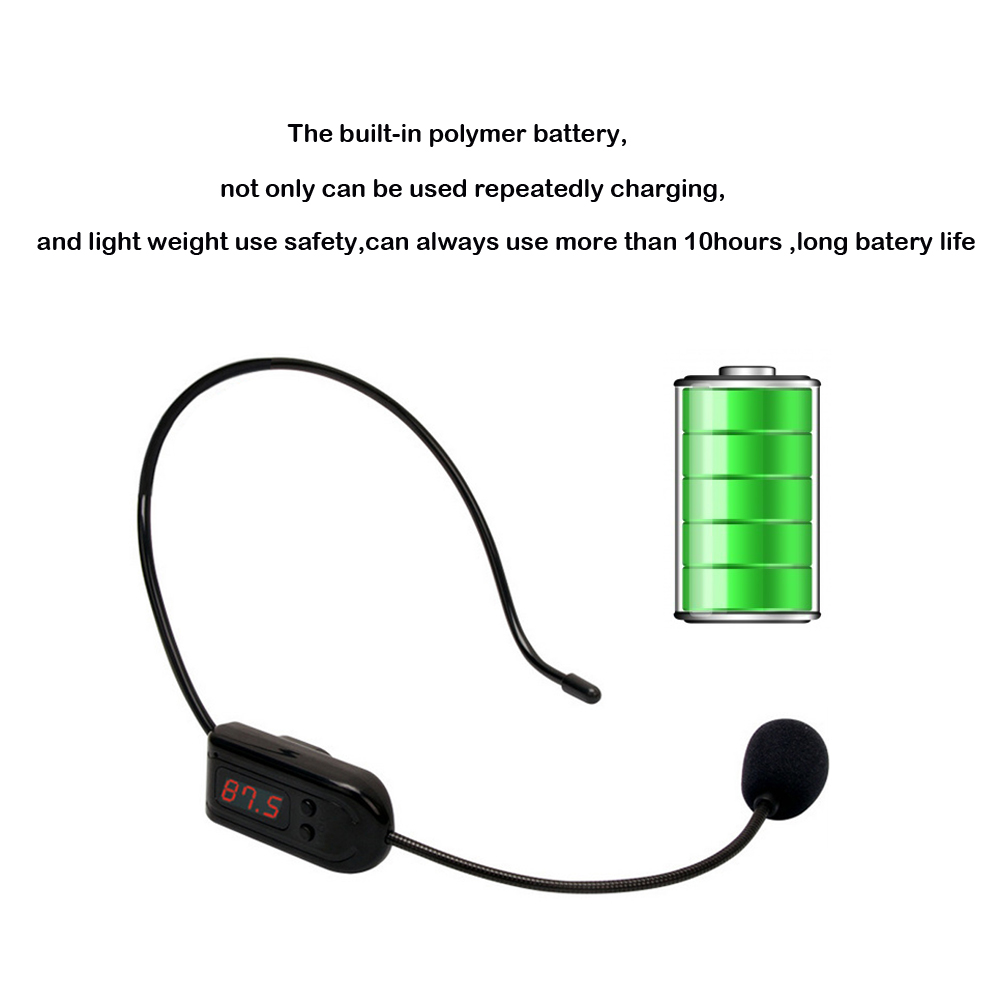 FM Headset Microfone Sem Fio, Alto-falante 87 a 108MHz Frequência, HD Megafone Display Digital, Rádio Mic para o Ensino, Guia Tour
