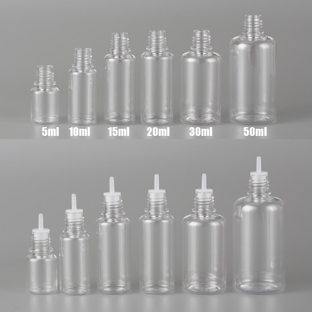 50PCS X 3ML-100ML PET Clear Dropper Bottles Empty Plastic Juice Eye Liquid Refillable Containers with Black Caps Dropper Tips