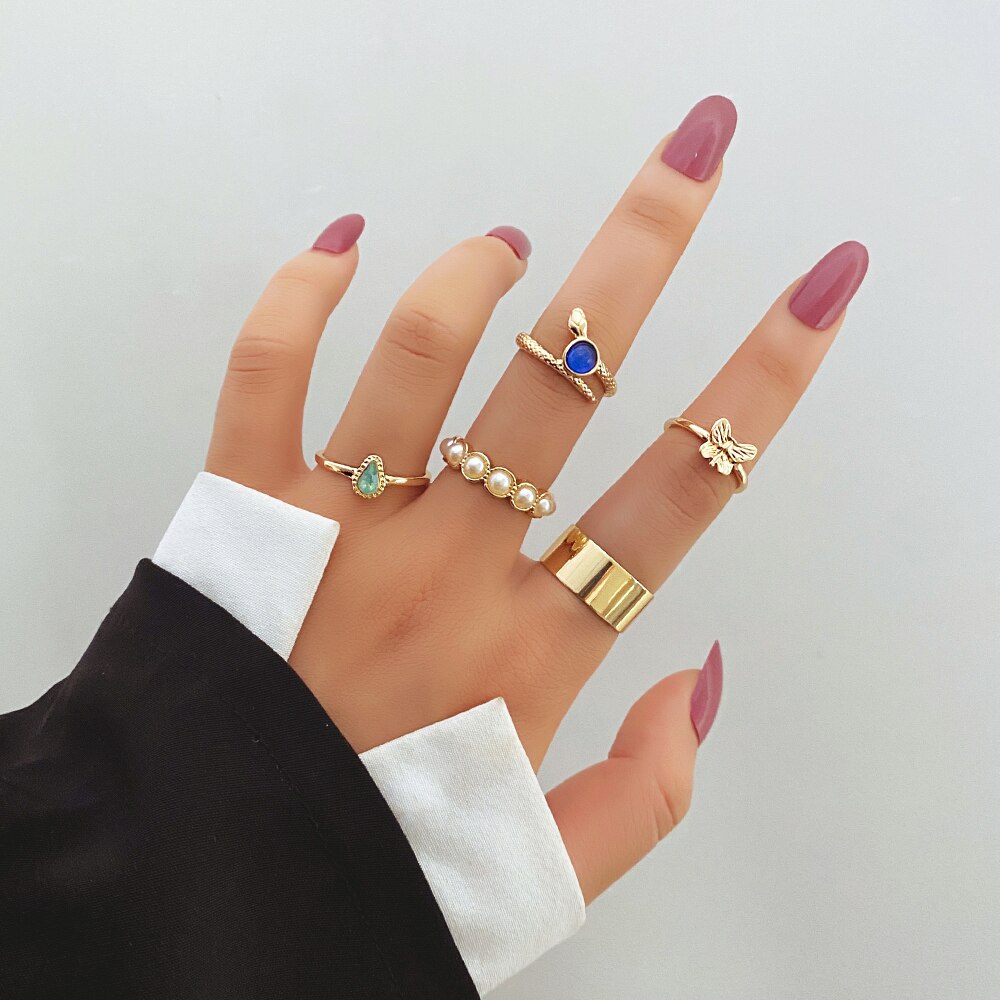 Ifmia 2022 Bohemian Vlinder Gouden Ringen Vrouw Shiny Crystal Stone Heart Geometrische Boho Sieraden Sets Voor Vrouwen Sieraden: IF31713825