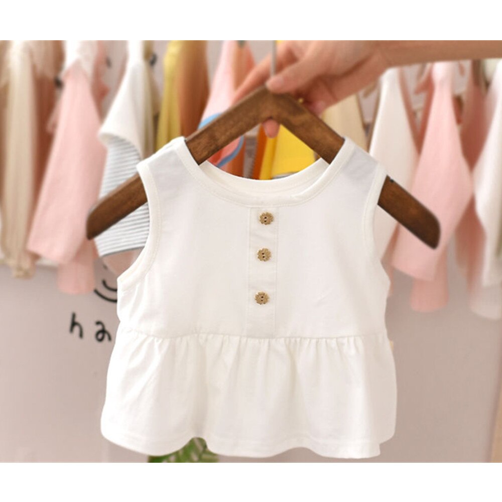 Baby Vest Meisje Zomer Dunne Katoenen Baby Meisje Sling Meisje Verstoorde Dieptepunt T-shirt Meisje Kinderen Top: white / 80cm