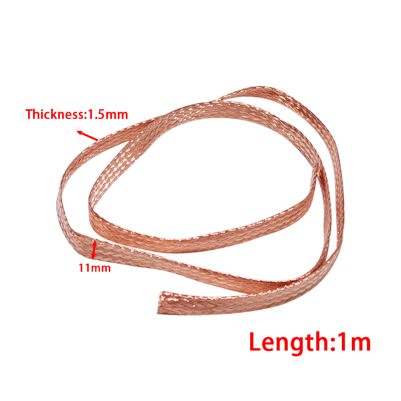 Câble plat en cuivre pur de 1m 11mm, haute flexibilité, fil de plomb de terre, tresse en cuivre nu