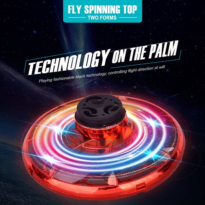 Mini UFO Whirly Fly Spinning Top with Two Modes of Air Cyclotron and Land Rotation for Children