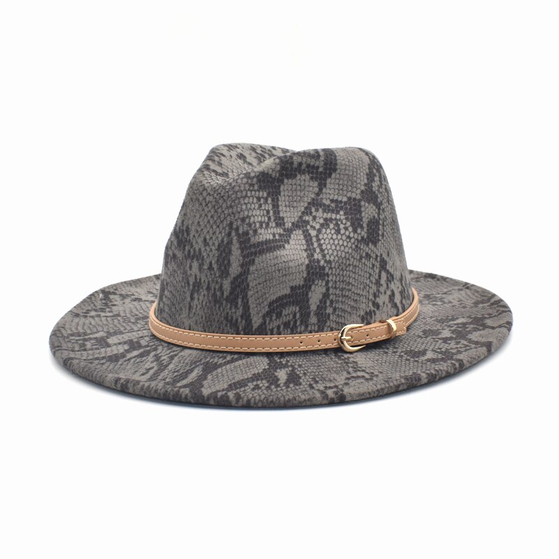 Fuodrao Snake Print Fedora Hoeden Voor Vrouwen Wide Brim Vilt Herfst Winter Britse Vintage Trilby Mannen Jazz Hoed F133: Donkergrijs