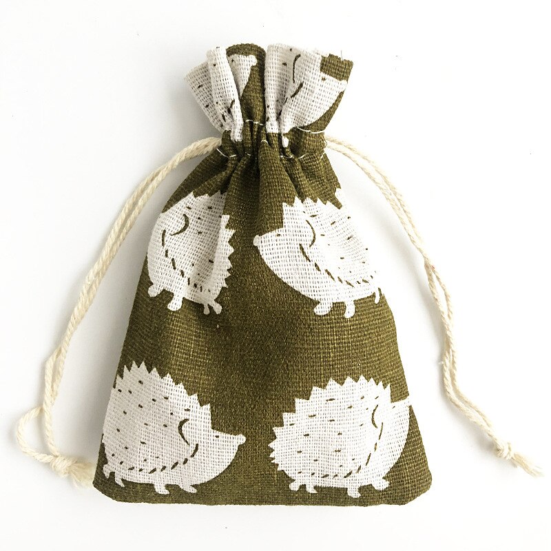 20 kpl/erä 10 x 14cm, 13 x 18cm sarjakuvaeläimet painetut säilytyspussit järjestäjä kiristysnauha laukku puuvilla pellava koru kosmetiikkapussi: 13 x 18cm siili