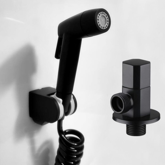 Dobbel funksjon bad toalett en tastetrykk bidet kran sett rustfritt stål svart bidet sprøyter sett monteres på vegg  bl707: Sett b