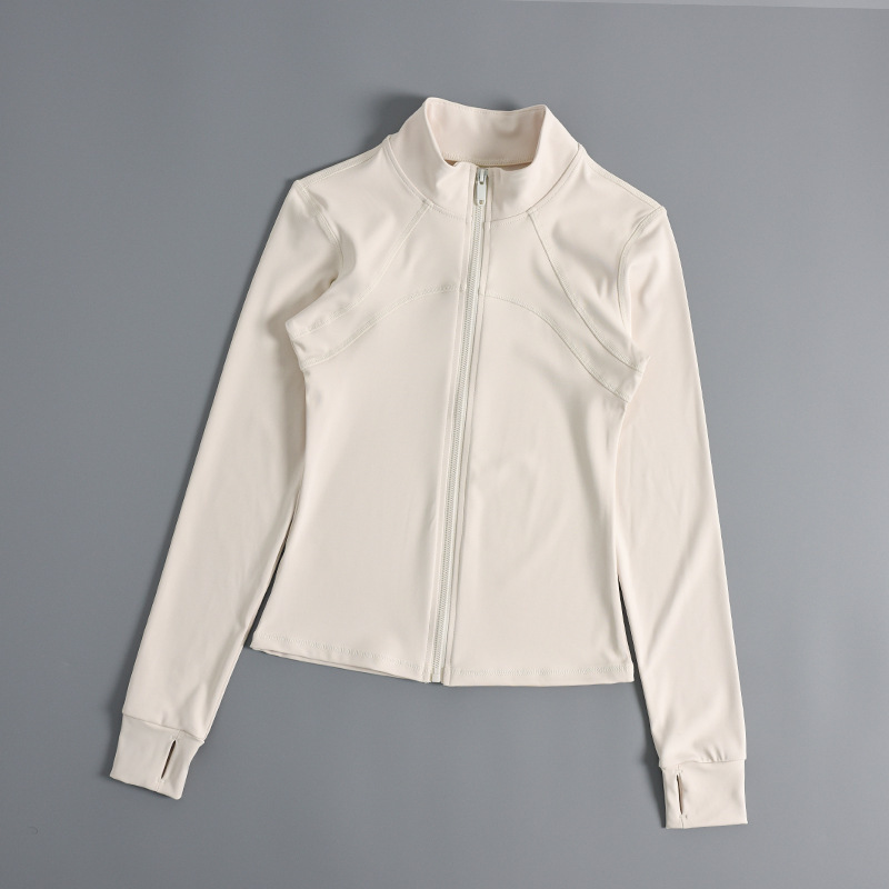 Women's Sportswear Full Zip Up Yoga Jacket Gym Fitness Jackets With Thumb Hole: L / Ivory