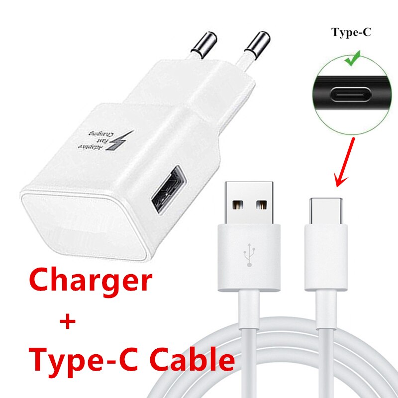 Cargador de pared rápido adaptable + Cable USB tipo C para Samsung A50, A20E, Note9, Note10, c9pro, LG, G5, G6, G7, V20, V30, ThinQ Plus: charger and cable