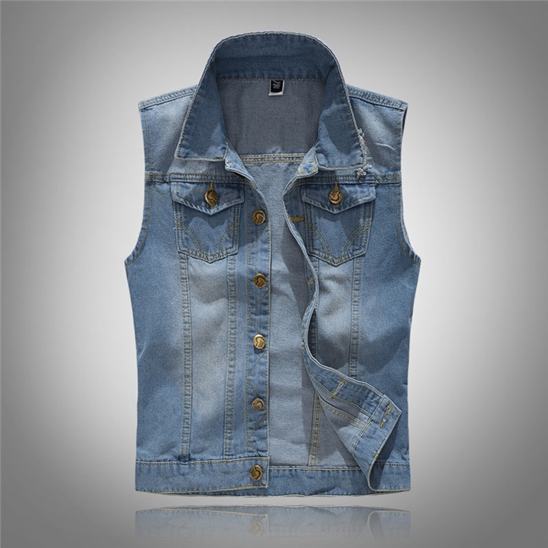 Chaleco vaquero de Color claro para hombre, chaqueta sin mangas, informal, ajustado, talla grande, M-5XL, MY098